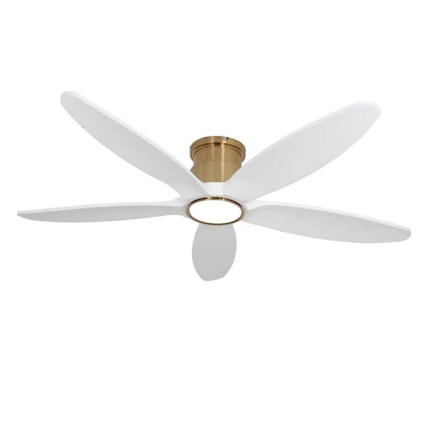 4.33 ft. Indoor Flush Mount Smart Ceiling Fan White Blade with Gold Top Ceiling Fan with Lighting and 6-Speed Remote