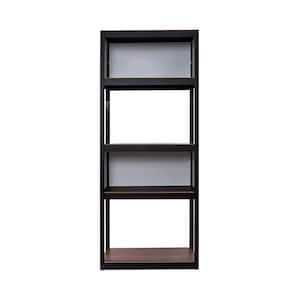 Kepsuul 32 in. W x 16 in. D x 77 in. H Black 4-Shelf Grey 2-Set Panel Customizable Modular Wood Shelving and Storage
