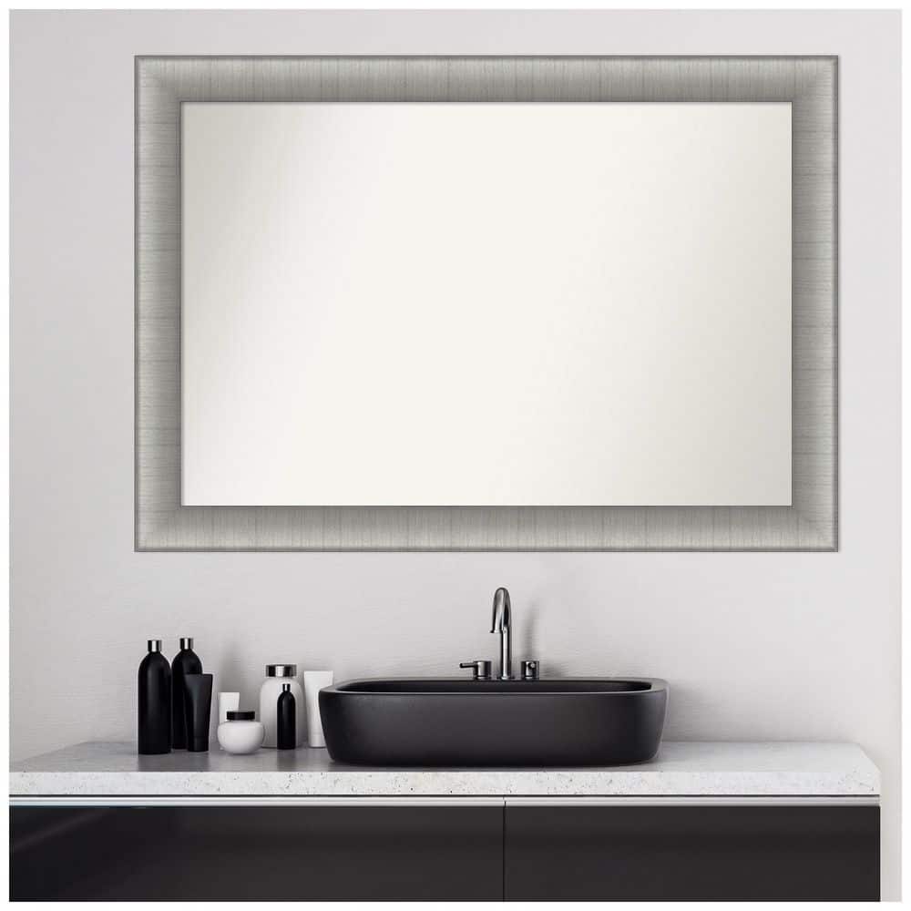 Elegant Brushed Pewter 41" x 29" Non-Beveled Wall Mirror