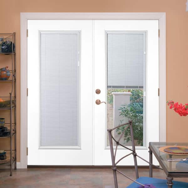Prehung Mini Blind Primed Smooth Fiberglass Patio Door with Brickmold