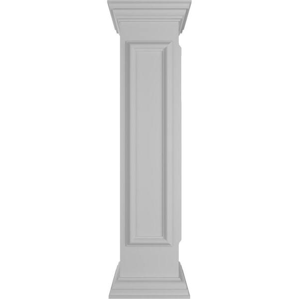 Ekena Millwork Corner 48 in. x 10 in. White Box Newel Post with Panel, Flat Capital and Base Trim (Installation Kit Included)