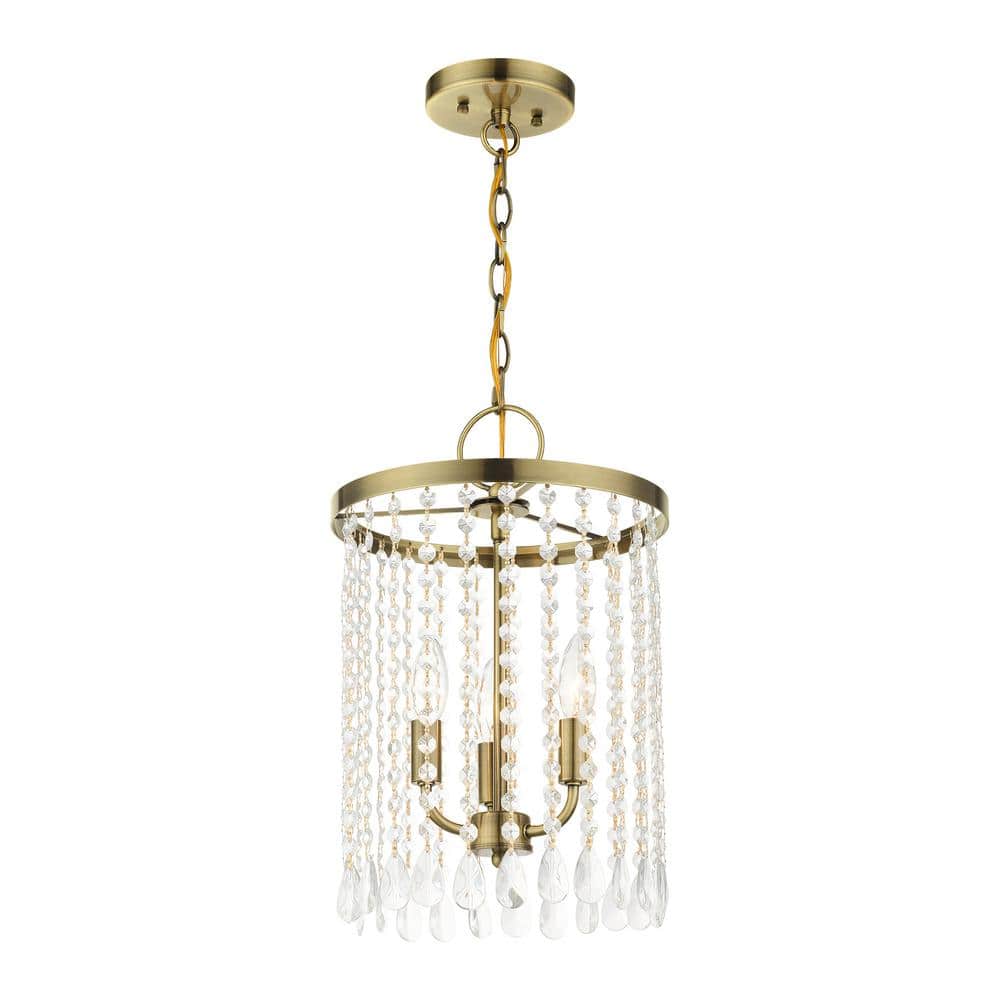 Antique Brass Mini 3-Light Chandelier with Crystal Accents
