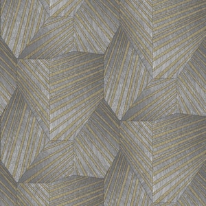 ELLE Decoration Collection Grey/Gold Triangle Design Vinyl on Non Woven Non Pasted Wallpaper Roll (Covers 57 sq. ft.)