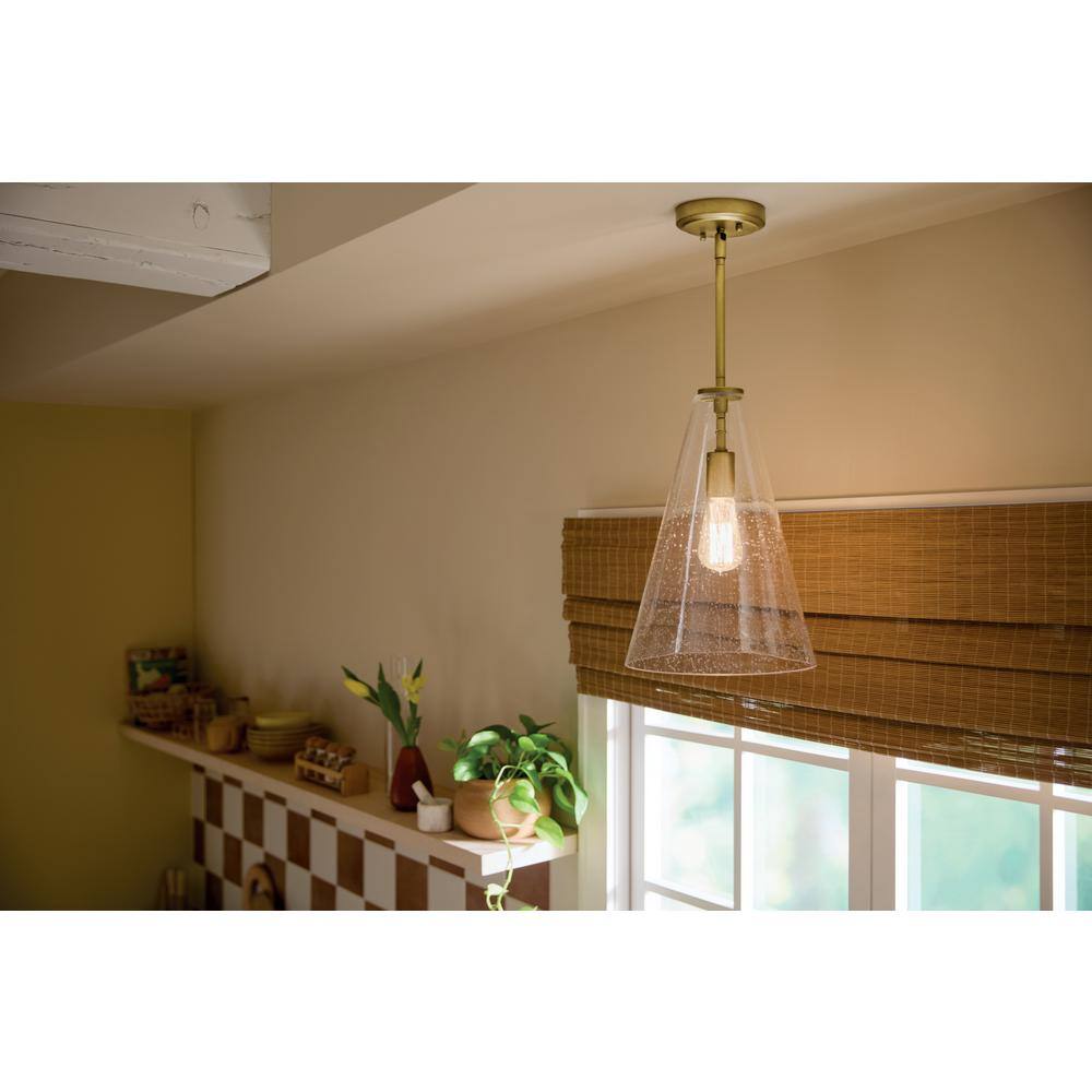 Natural Brass Mini Pendant with Clear Seeded Glass Shade