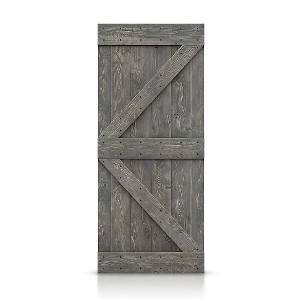 CALHOME K Series 30 in. x 84 in. Pre Assembled Weather Gray Stained Solid Pine Wood Interior Sliding Barn Door Slab