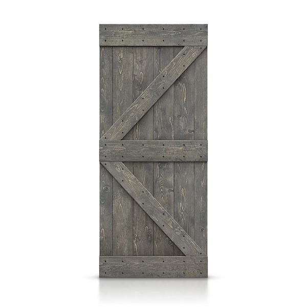 CALHOME K Series 36 in. x 84 in. Pre-Assembled Weather Gray Stained Solid Pine Wood Interior Sliding Barn Door Slab