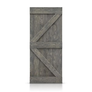 Distressed K 42 in. x 84 in. Weather Gray Solid DIY Knotty Pine Wood Interior Sliding Barn Door Slab