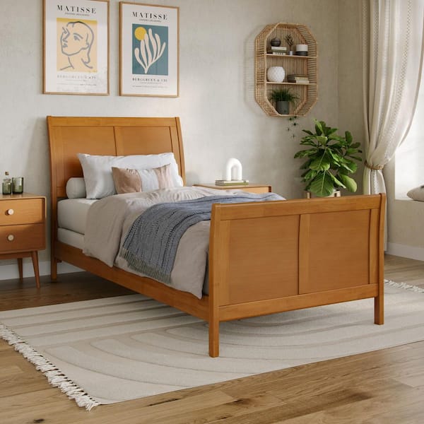 AFI Portland Light Toffee Natural Bronze Solid Wood Frame Twin XL Foundation Bed with Matching Footboard