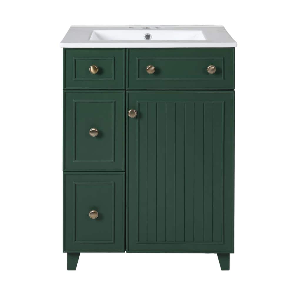 ZXDDMS 24 in. Single Sink Freestanding Dark Green Bath Vanity with