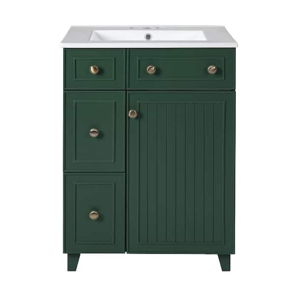 ˙˚ʚ ℳ ɞ˚˙ ZXDDMS 24 in. Single Sink Freestanding Dark Green Bath Vanity with