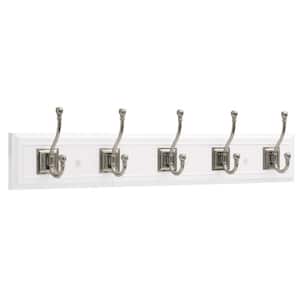 27 in. White and Satin Nickel Architectural Coat and Hat Hook Rack