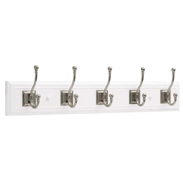 Liberty 27 in. White and Satin Nickel Architectural Coat and Hat Hook Rack