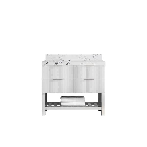 Willow Collections Catalina 42 in. W x 22 in. D x 36 in. H Single Sink Bath Vanity in White with 2 in. Viola Night Qt. Top
