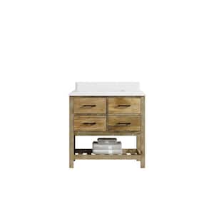 Parker Mango 36 in. W x 22 in. D x 36 in. H Center Sink Bath Vanity in Natural Mango with Cove Edge White