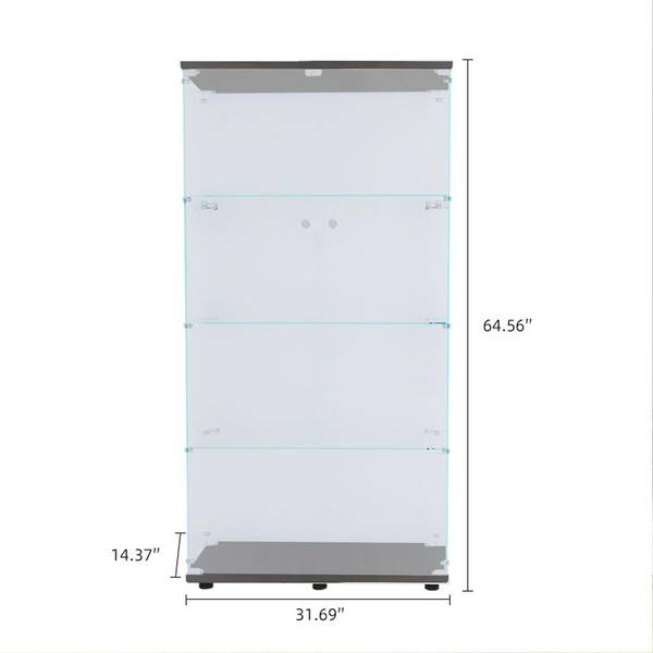 FUNKOL 64.56 in. x 31.69 in. x 14.37 in. 4-Shelf Ready to Assemble Wooden Base Display Cabinet in Black with 2 Glass Doors