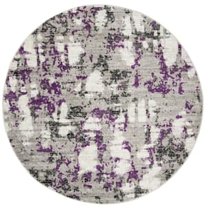 Skyler Gray/Purple 7 ft. x 7 ft. Round Geometric Area Rug
