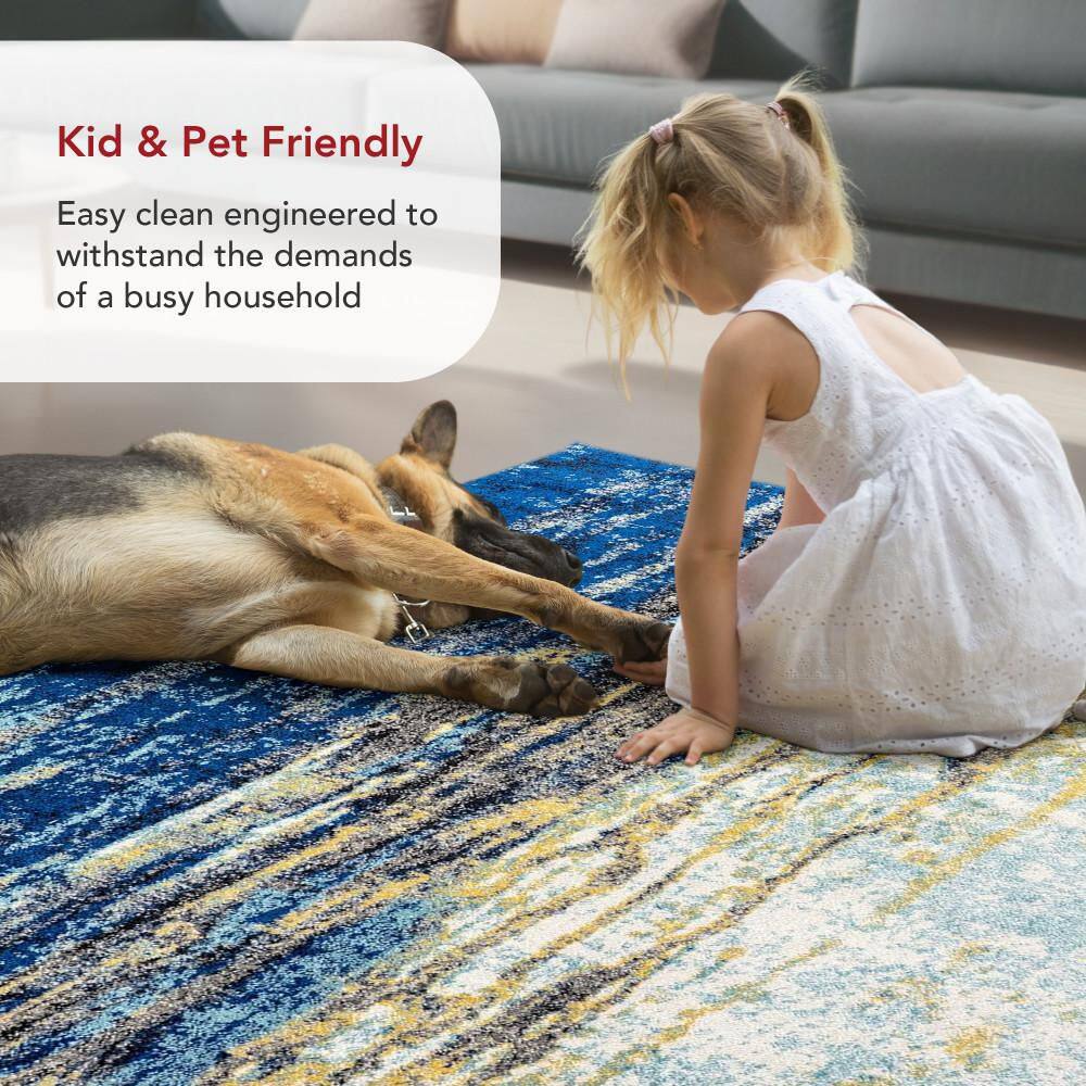 Katharina Blue Abstract 5' x 7' Stain-Resistant Area Rug