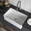 Hanikes White Fireclay 30 in. x 20 in. Farmhouse Apron Front Single Bowl Kitchen Sink with Bottom Grid and Strainer HE30W-20
