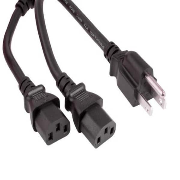 3 ft. 18 AWG Universal Power Cord Splitter Cable (NEM Amp 5-15P to IEC320 C13 x 2), Black