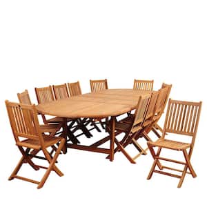 Abbot 13-Piece Certified Teak Double Extendable Oval Patio Dining Set