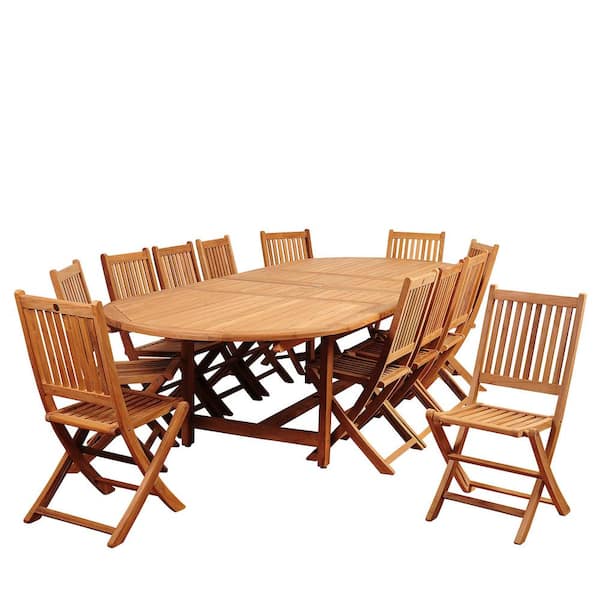 Amazonia Abbot 13-Piece Certified Teak Double Extendable Oval Patio Dining Set