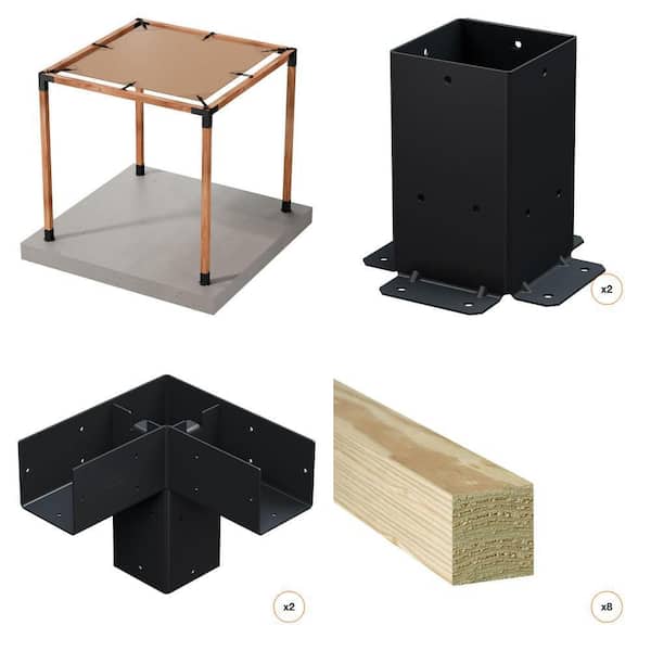 Outdoor Accents 8 ft. x 8 ft. Tan Sunshade, 2 Post Bases, 2 Corner Connectors, 8 Timbers