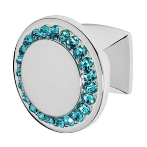 Isabel 1-1/4 in. Chrome with Aqua Blue Crystal Cabinet Knob