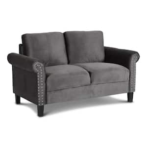 Judy 30.91 in. Gray Velvet Upholstered 2-Seats Loveseat with Nailhead Trim