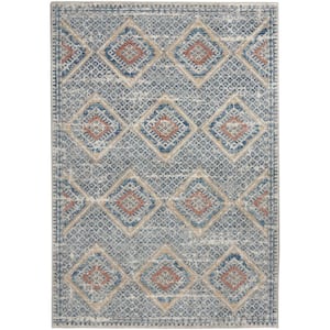 Concerto Blue/Ivory 5 ft. x 7 ft. Border Contemporary Area Rug