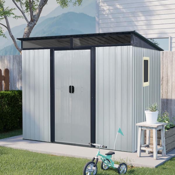 8 ft.W x 6 ft.D Outdoor Metal Storage Shed, Tool House with Window, Metal Foundation Transparent Plate White(45 sq. ft.)