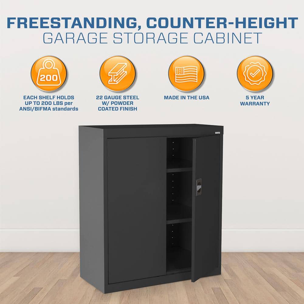 Black Steel Freestanding Lockable Cabinet with Adjustable Shelving
