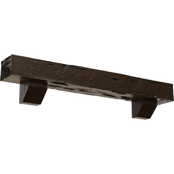 Ekena Millwork 4 in. x 6 in. x 3 ft. Pecky Cypress Faux Wood Fireplace Mantel Kit, Ashford Corbels, Burnished Mahogany