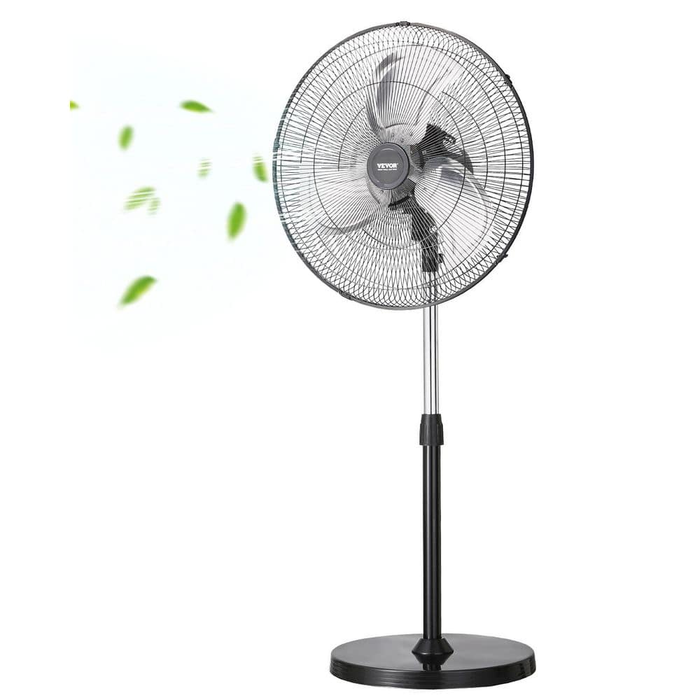 VEVOR Industrial Pedestal Fan, 18 in. 90-Degree Oscillating Fan, Height Adjustable Standing Fans, 3 Adjustable Speeds, Black