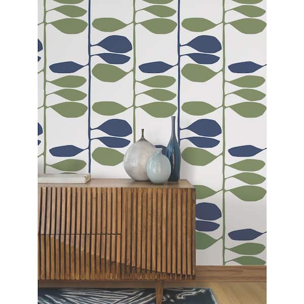 Green Sculpted Vines Alpine and Ultramarine Wallpaper