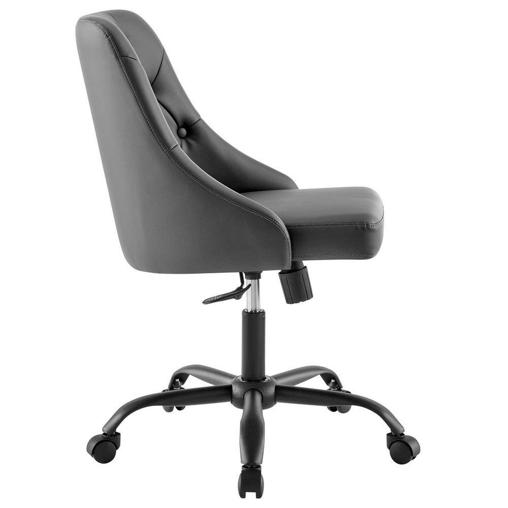 Gray Tufted Vegan Leather Swivel Office Chair