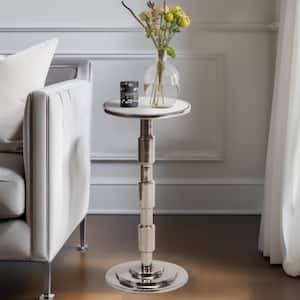 10 in. Silver Round Metal/Glass End Table with Mirror Top