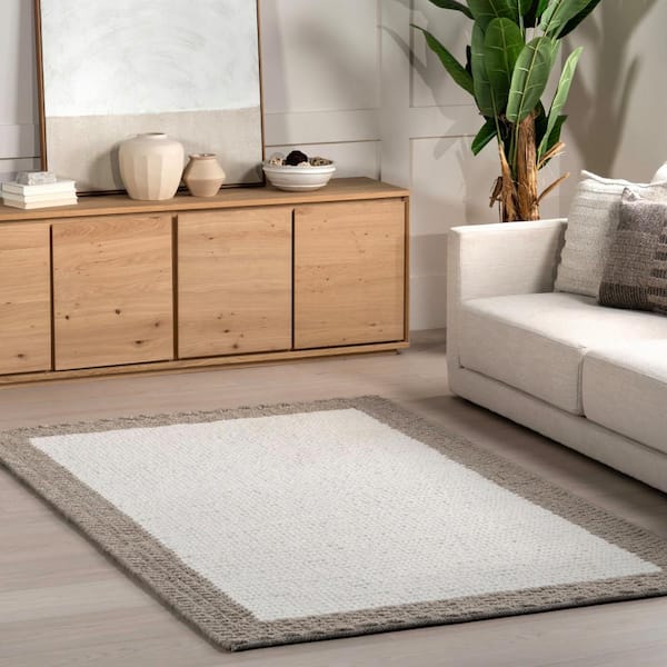 The Indoor Store Hand Knitted Chunky Wool Area Rug, Ivory/off