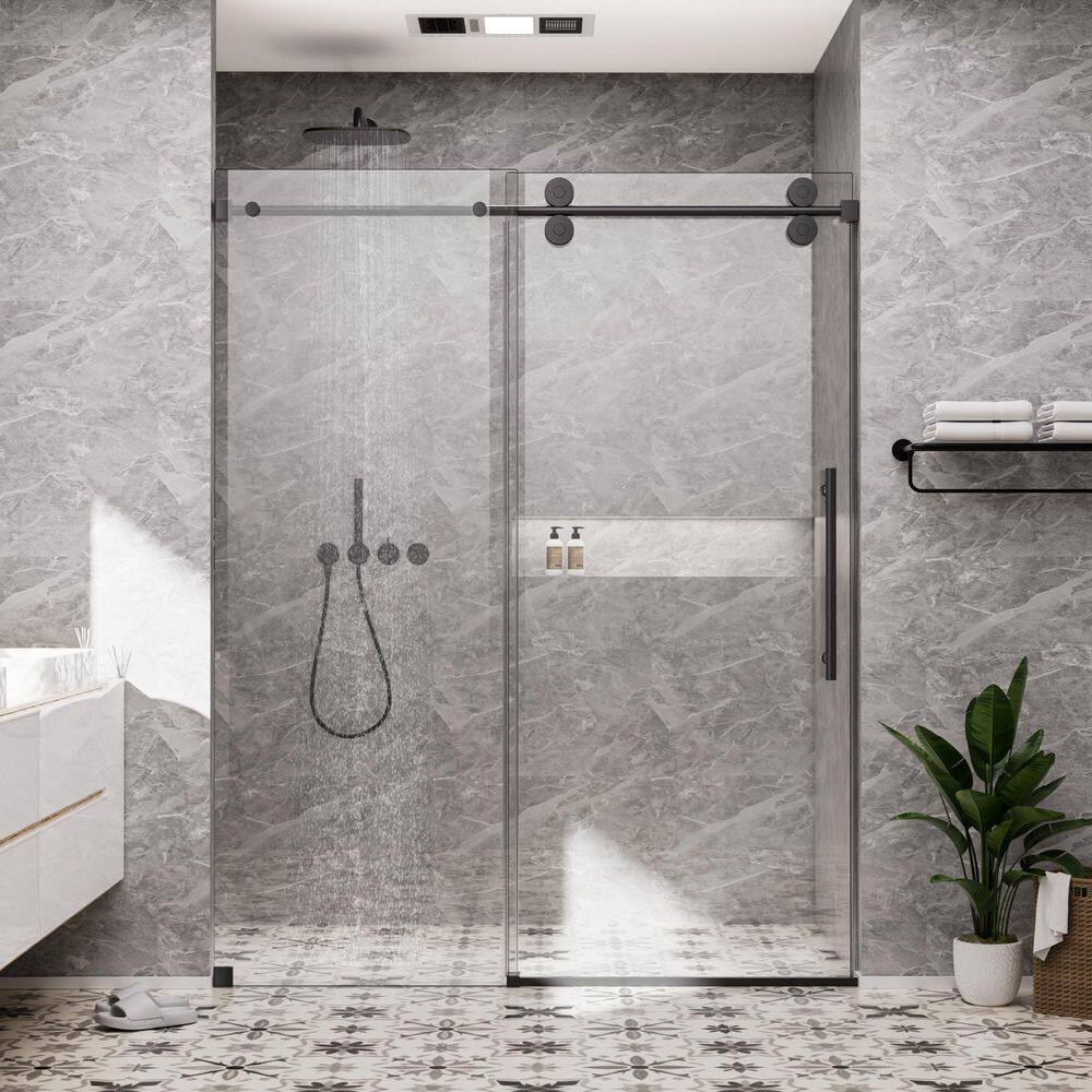 66 in. W x 76 in. H Single Sliding Frameless Shower Door in Matte Black with Smooth Sliding and 3/8 in. SGCC Clear Glass price history on PriceWatchPro