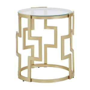 Gold 23 in. Tall Round Glass End Table