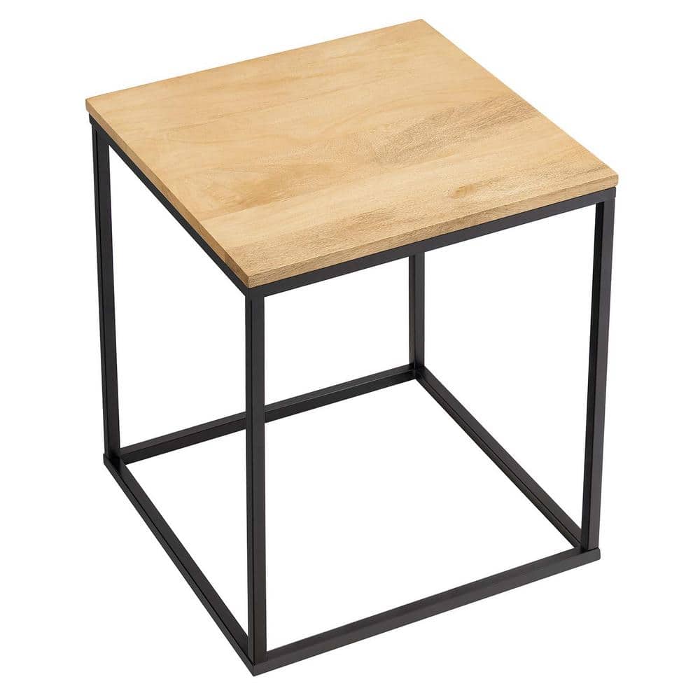 Zora Oak Wood and Black Metal Square Side Table