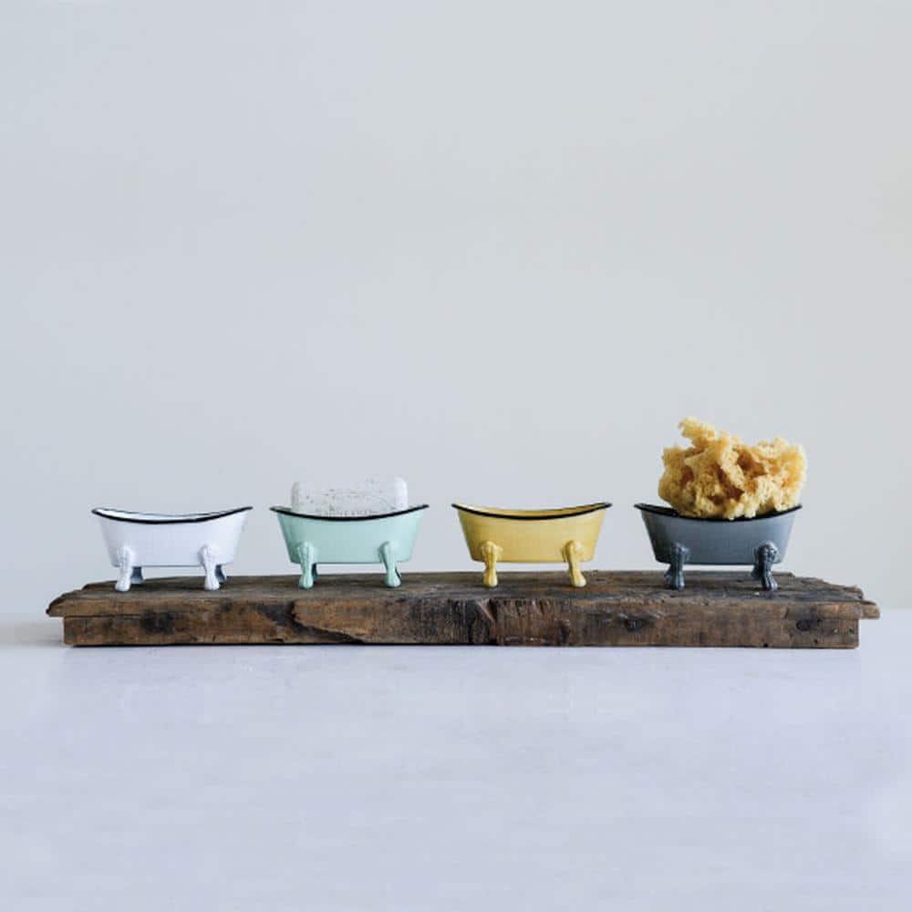 Vintage Multicolor Metal Bathtub Soap Dishes Set