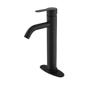 Single Handle Single Hole Bathroom Faucet with Deckplate Included in Matte Black 1-pack