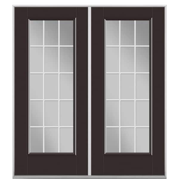 Masonite 72 in. x 80 in. Willow Wood Fiberglass Prehung Left-Hand Inswing GBG 15-Lite Clear Glass Patio Door without Brickmold