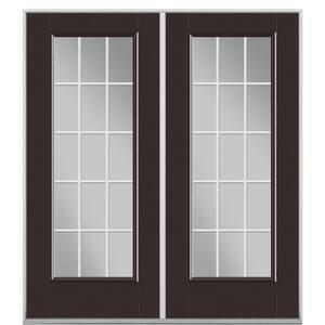 72 in. x 80 in. Willow Wood Fiberglass Prehung Right-Hand Inswing GBG 15-Lite Clear Glass Patio Door with Vinyl Frame