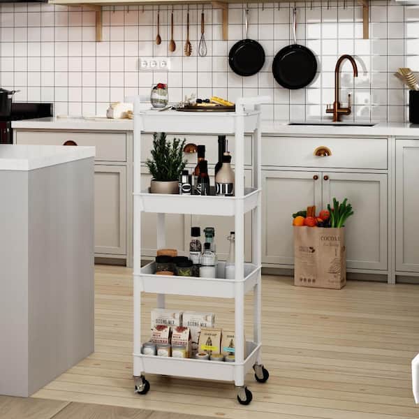 4-Tier Rolling Utility Cart with Table Top, Handle and Lockable
