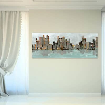 63 in. x 24 in. "Second City Abstract Chicago Skyline" Frameless Free Floating Tempered Glass Panel Graphic Art