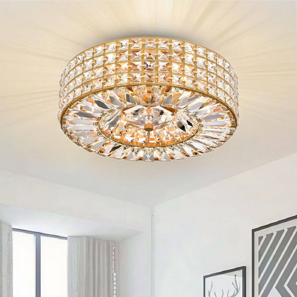 Eva 15 in. W in Glossy Brass Finish LED/Halogen Flush Mount Crystal and Prism Round (4-Light) price history on PriceWatchPro