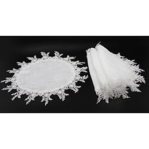 16 in. White Floral Garden Lace Trim Round Placemats (Set of 4)
