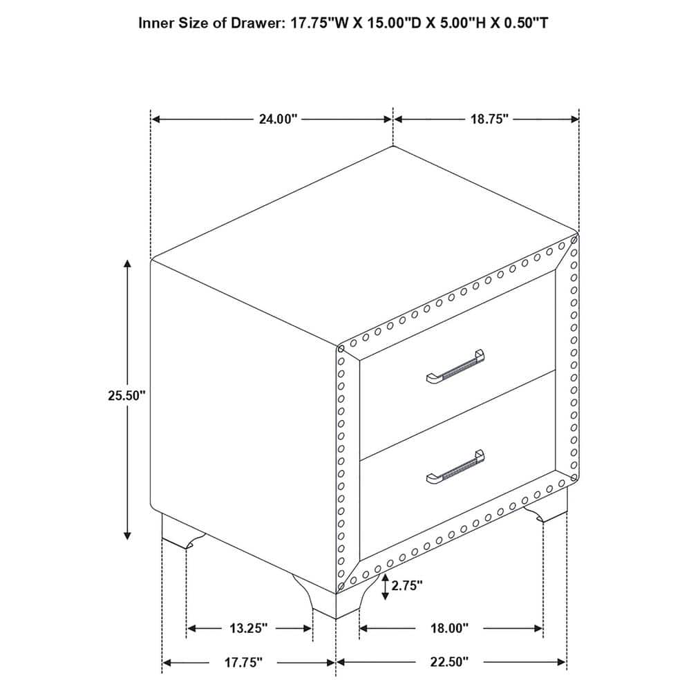 Gray Velvet 2-Drawer Nightstand with Chrome Legs