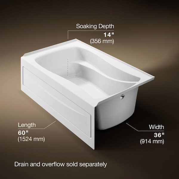 Mariposa 60 in. x 36 in. Soaking Bathtub with Right-Hand Drain in White, Integral Flange
